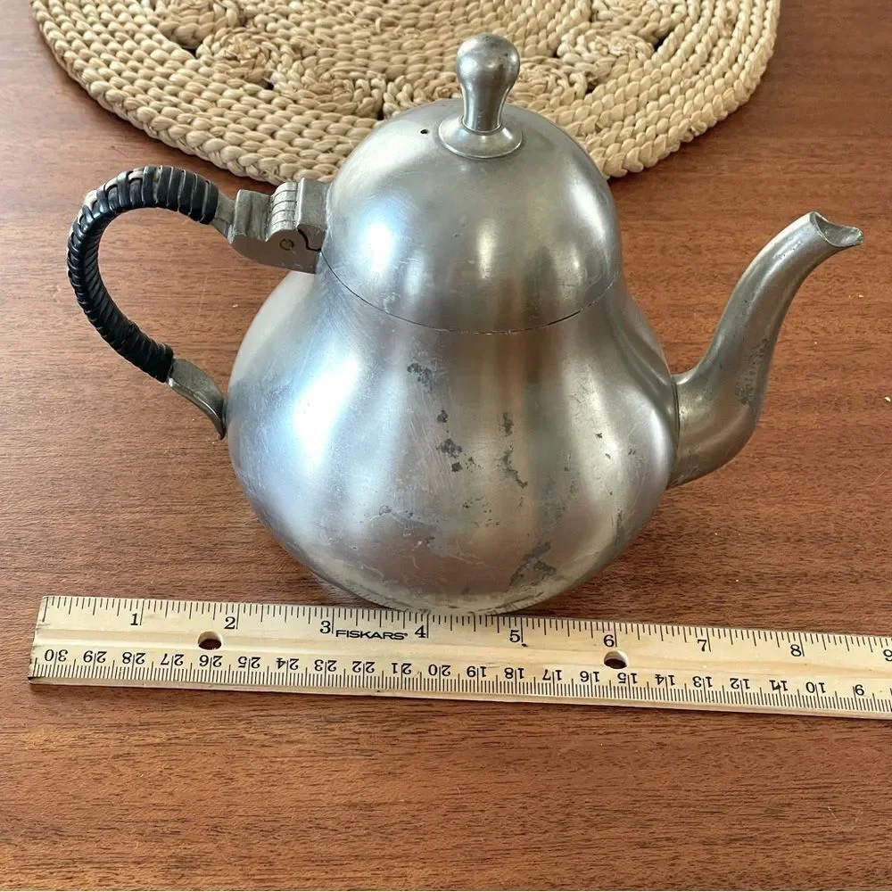 Vintage Meeuws & Zoon Den Haag Holland Pewter Lidded Teapot With Woven Handle